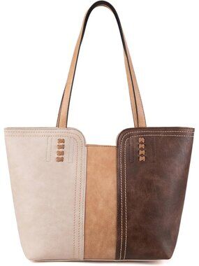 Women's Three Chocolate Vegan Leather Classy Look West Tote Handle Satchel Purse
